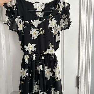 Lulu's Black and White Floral Midi Dress